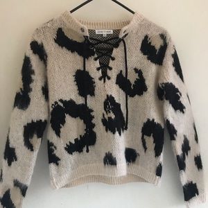 Woven Heart Cozy fuzzy animal leopard lace up